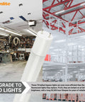 LED T8 Ballast-Bypass Tube 2 Foot 9W F17T8 Equal Frosted Dual End G13 Base 1100 Lumen DLC UL Listed 3500K Neutral White 10 Pack Energy Saving Instant On No Buzz Flicker Shatterproof Glass in a workshop and storage setting.