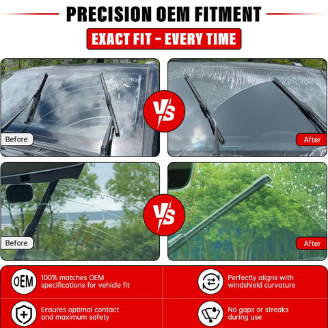 Before and after view of Atlas Windshield Wiper Blades Set showing clean wipe on 2018-2024 VW Atlas with OE fit precision.