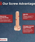 Premium Grade Red Copper Socket Head Cap Screws Plus Hex Nuts Kit M4 0.7x16mm showcasing electrical conductivity and hexagon design.