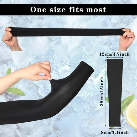 Two Pairs Compression Full Length Leg Sleeves And Two Pairs Sunscreen Arm Sleeves Set Black Showing Stretch and Measurements