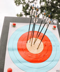 24 Inch Pro Series Big Block Foam Archery Target For Broadheads And Field Tips with arrows in the bullseye, high density foam