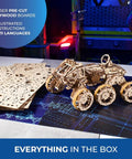 Epic Manned Mars Rover 3D Puzzle Kit With Spring Drive And 6x6 All Wheel Drive Independent Suspension Swiveling Cab Rubberized Wheels Folding Rear Ramp 360 Degree Antenna Laser Engraved Solar Panels 562 Piece DIY Space Craft Model, plywood boards