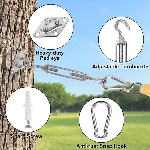 Shade Sail Hardware Kit 44 Pcs Outdoor Sun Shade Accessories 304 Stainless Steel Turnbuckles And Brackets For Triangle And Rectangle Sails Durable Heavy Duty Patio Canopy Installation Waterproof