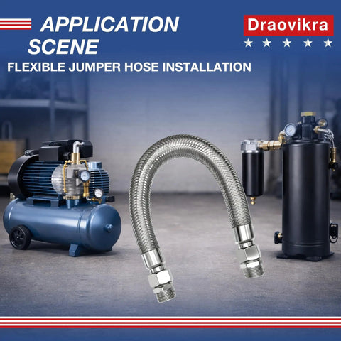 Heavy Duty 3/4 Inch Jumper Hose For Air Compressor 20 Inches Long With Swivel NPT To BSPP Adapter 870 PSI with air compressor.