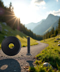 Black Front Fork Stem Top Cap And Screw For One And One Eighth Inch Road Bike Stems Handlebars And Headsets in a scenic mountain setting