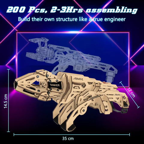 Hands On 3D Wooden Mechanical Claw Model Kit For Adults And Teens ClawBot Puzzle With 190 Laser Cut Pieces Build Own Robotic Gripper, 35 cm