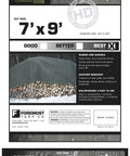 Packaging of Heavy Duty Green Canvas Tarp 7x9 Dry Top Ultra Thick 16 To 18 Oz Industrial Cover showing product details and logo.