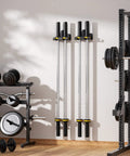 Dual Barbell Wall Rack For Garage Gym With Protective Padding Heavy Duty Steel Mount Holds Olympic Bars Curl Bars Chains