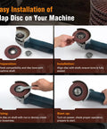 Easy installation guide for Solid 10 Pack 60 Grit Flap Discs Made From Industrial Aluminum Oxide on an angle grinder.