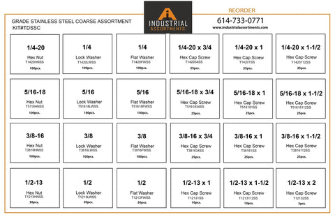 stainless steel hex bolt kit assortment layout chart