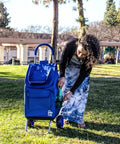 Woman using Foldable Trolley Dolly Shopping Cart For Groceries With Heavy Duty Wheels And Removable Bag in a park