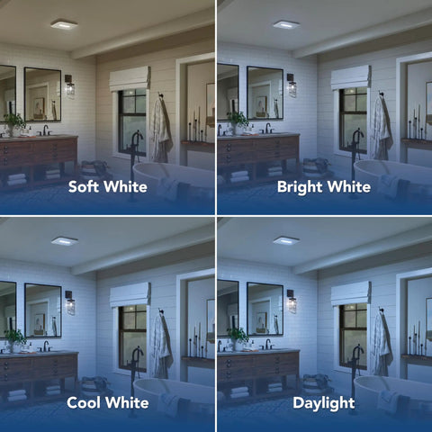 CleanCover Bath Fan With 80 CFM Exhaust, Ultra Quiet 0.7 Sone, Energy Star Certified, Selectable CCT LED Lighting in white.