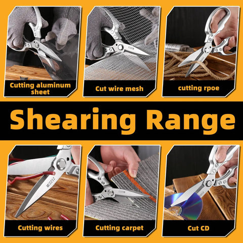 Heavy Duty All Purpose Scissors With Stainless Steel Blade And Small Serrations Metal Handle Shears For Home And Office Cut Cardboard Fabric Leather Wires Carpet Rope Like A Boss Built For Pro DIY Projects, cutting aluminum sheet and wire mesh