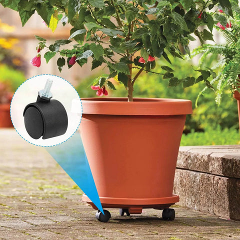 Terracotta pot on 4 Pack 1 Inch Swivel Caster Wheels With M6 Threaded Stem Heavy Duty Nylon for easy mobility on patio.