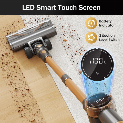 Cordless Vacuum Cleaner 10-In-1 Lightweight Stick With 45-Minute Runtime, monster suction on hardwood floor with LED touch screen