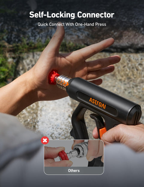 Short Pressure Washer Gun With Swivel, 4060 PSI Max, self-locking connector, one-hand press quick connect, black