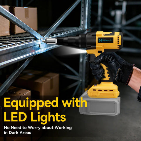 Cordless Rivet Nut Tool Kit 20V Battery Compatible Tool Only with Brushless Motor in use on metal shelving