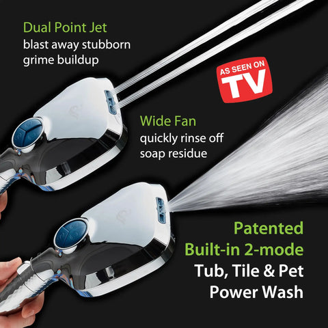 4X High Pressure Handheld Showerhead With 10 Spray Modes And Built-In Chlorine Filter showing dual point jet and wide fan modes