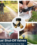 Heavy Duty 2 Way Hose Splitter Premium Brass Y Adapter With Double Shut Off Valve Rust Resistant Finish For Outdoor Faucet Spigot Bib Tap Garden Hose Connector, brass dual shut-off valves