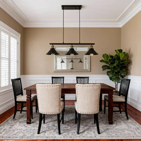 Dining room with 3 Light Kitchen Island Pendant Light Fixture Dope Farmhouse Linear Hanging Lighting Industrial Chandelier Matte Black Finish