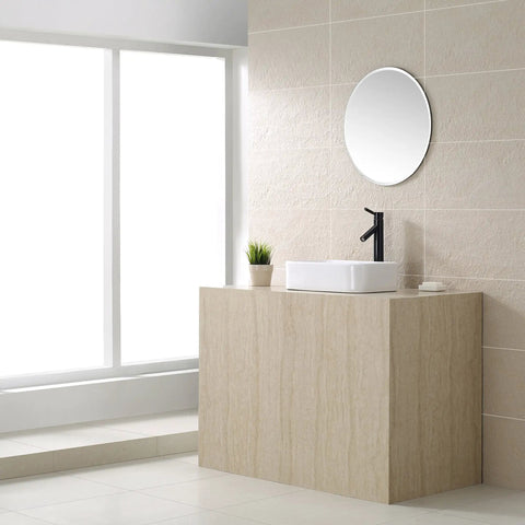 Rectangular Ceramic Bathroom Sink With Pop Up Drain White Finish on modern vanity with oil rubbed bronze hardware.