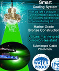 Underwater Boat Drain Plug RGBW LED Light IP68 Marine Trailer Light With 1/2in NPT Lit App Control And RF Remote shown in water