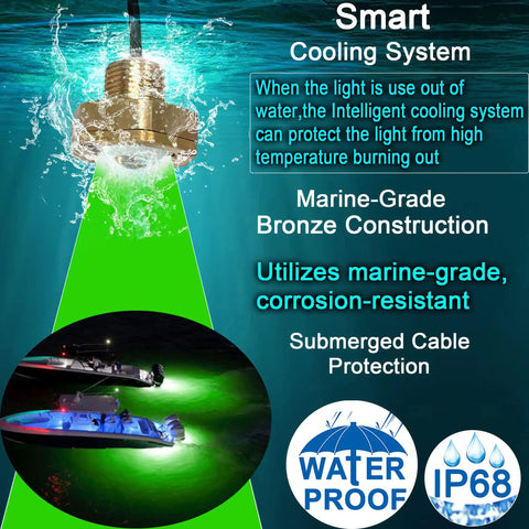 Underwater Boat Drain Plug RGBW LED Light IP68 Marine Trailer Light With 1/2in NPT Lit App Control And RF Remote shown in water