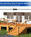Black Stainless Steel Protector Sleeves for 1/8 5/32 or 3/16 Inch Deck Cable Railing On Wood or Composite Posts Installation