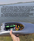 Hand holding RC boat with open hatch, showing 6 Pack 18650 Battery Holder With Side Covers Transparent Case No Soldering Brass Contacts Safe And Expandable DIY Battery Storage For High Power Builds Projects And Hobby Electronics.