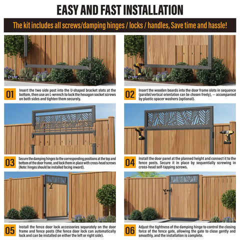 4x6 Ft Fence Gate Frame Kit In 201 Stainless Steel, Heavy Duty Anti Sag Reinforcement Hardware For Backyard Garden Gates, Left Or Right Mount, All Weather Powder Coated, No Wood Planks Included