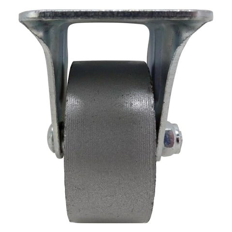 Front view of 2-Inch Cast Iron Rigid Plate Caster With 1-1/4-Inch Wide And 2-Inch Diameter Silver Wheel