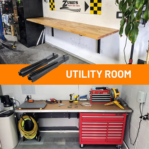 24 Inch Heavy Duty Folding Shelf Brackets For Garage Wall Mounted Floating Shelves Supports Up To 500lb Collapsible Space Saving Steel Brackets Pack Of 2 No Board Included in garage workbench setup.