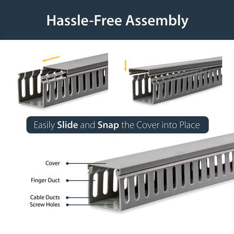2x2in Open Slot Cable Raceway Duct With Cover For Server Racks shown with sliding cover mechanism and screw holes for assembly.