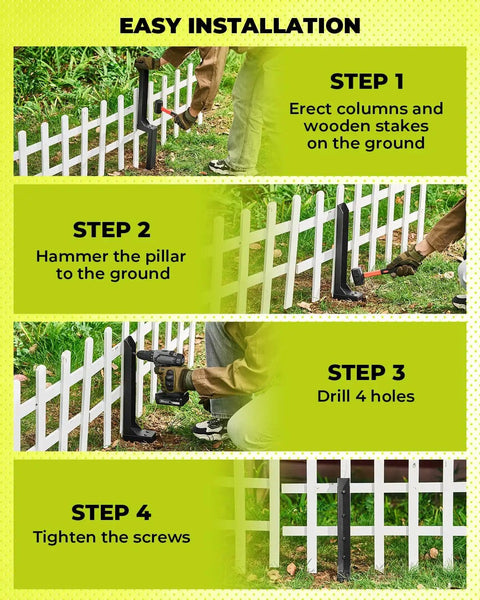 Steps to install Heavy Duty Fence Post Repair Kit With Steel Post Anchor For Leaning Or Broken Posts No Dig No Hammer Install DIY Friendly.