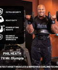 Bodybuilder using Arm Blaster For Biceps Lightweight Durable And Ready For Intense Curl Sessions Anywhere in gym setting, lifting dumbbells