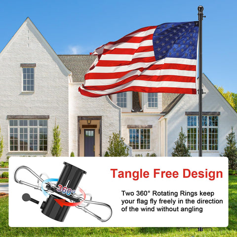American flag on Beefy Heavy Duty Ground Flag Pole Kit 8.5 Feet Tangle Free Inground Flagpole in front of house
