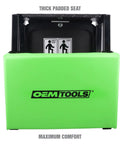 Close-up of green 2 In 1 Mechanic Stool And Step Stool With Rolling Seat Adjustable Height Thick Padded Vinyl Cushion 300 Lb Capacity