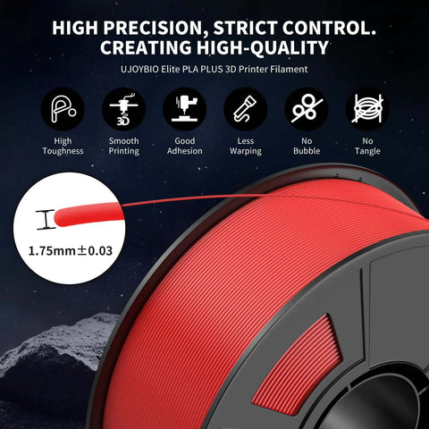 Eight Color Elite PLA Plus 3D Printer Filament Bundle With Multicolor 1.75mm Spool shown in red, close-up view