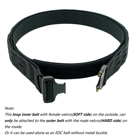 1.5 Inch Inner Belt With Loop Liner For Duty, Battle, And Gun Belts, EDC Ready Work Underbelt, Buckleless, Metal Free, Scratch Resistant, Fully Adjustable, Low Profile Comfort For Daily Carry