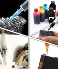 Pro Grade 20 Gauge 1.5 Inch Luer Lock Needles For Science Labs And Industrial Dispensing Individually Blistered 100 Pack in use with colored inks.