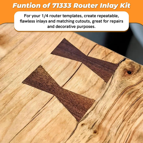 Solid Brass Inlay Router Kit For Quarter Inch Templates Pro Grade High RPM Routing inlays on wood surface