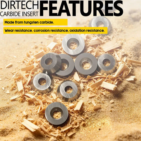 12mm Round Carbide Cutters And Inserts For Woodworking Lathes, 30 Degree Indexable Heads, Tough Tungsten Steel Blades For Smooth Wood Turning, Snag This Rock Solid 10 Piece Kit Today. Display of tungsten carbide inserts on wood shavings.