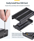 Top Notch USB4 And Thunderbolt 3 M.2 Nvme Ssd Enclosure Featuring Chill Aluminum Heatsink Casing, screwdriver installing SSD.