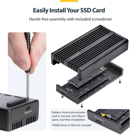 Top Notch USB4 And Thunderbolt 3 M.2 Nvme Ssd Enclosure Featuring Chill Aluminum Heatsink Casing, screwdriver installing SSD.