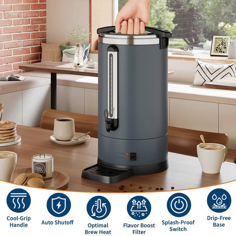 Large Capacity Stainless Steel Coffee Urn 12L Electric Coffee Maker With Double Wall Insulation on kitchen table