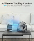 9 Inch High Velocity Desk Fan With All Metal Build on table, showcasing 180 degree tilt for air circulation in living room setting.