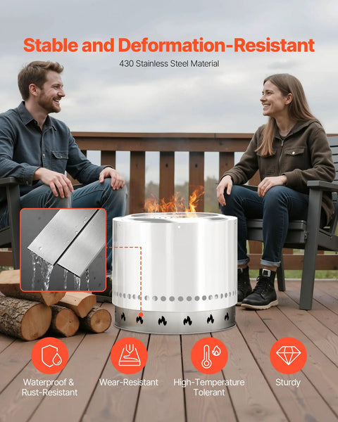 Couple enjoying outdoor 27 Inch Smokeless Fire Pit Stand For Solo Stove Bonfire Pro Grade Stainless Steel Ring Base