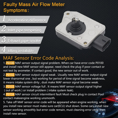 Toyota Plug And Play Mass Air Flow Sensor MAF Meter Compatible With 4Runner 2.7L 1996 T100 2.7L 1994-1997 Tacoma 2.4L 1994-1997 And 2.7L 1995-1996 Replacement OE 22250-75010 2225075010 MAF0053 with error code analysis chart