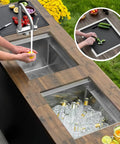 Cleaning a lemon in the Badass Hella Insulated Workstation Sink For Outdoor Kitchen Bar Station With Deep Stainless Bowl.
