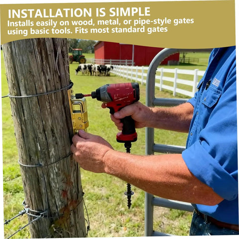 Installation of Farm Gate Latch Instant Locking Fence Gate Latch Heavy-Duty One-Hand Gates Locks for Farm, Ranch & Backyard.
